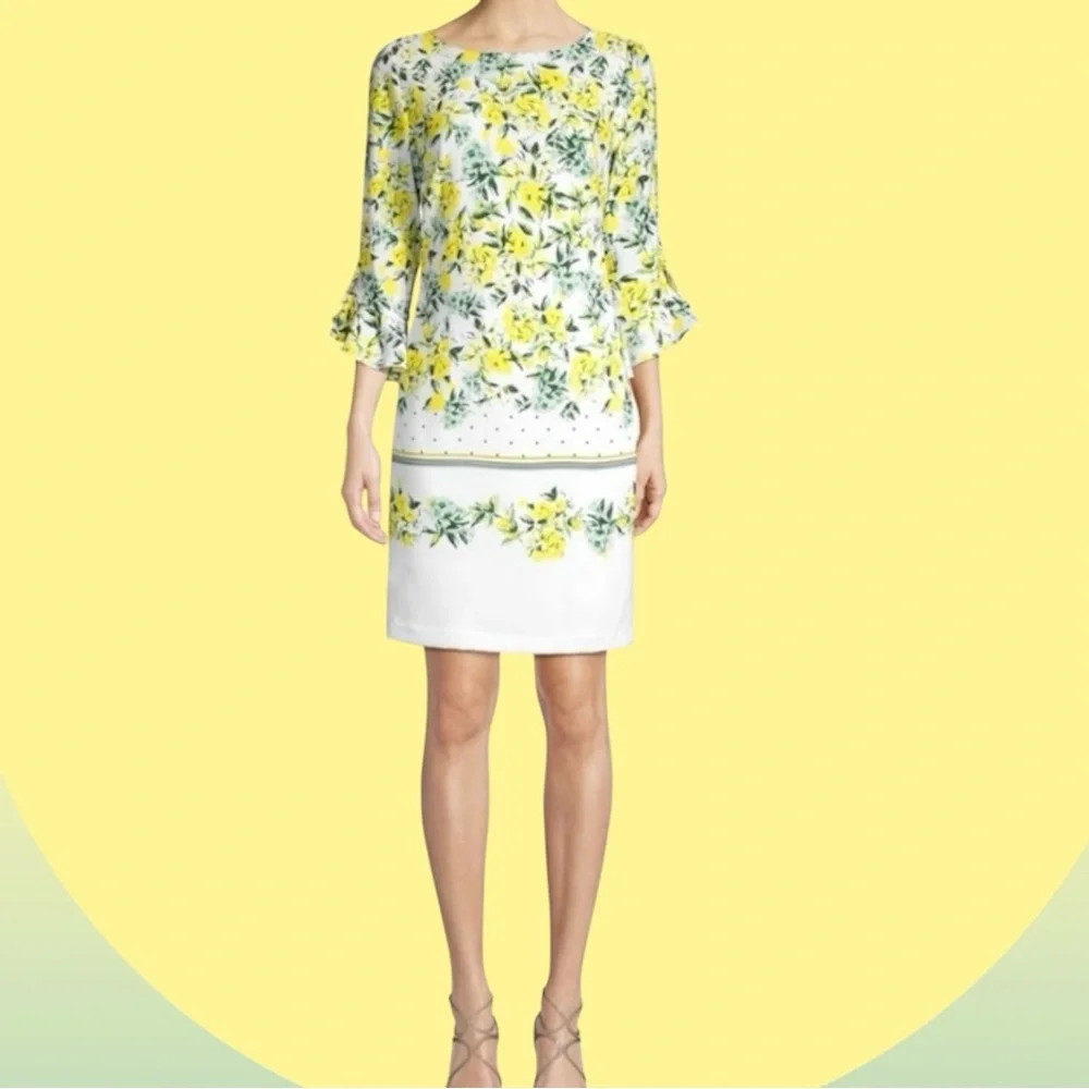 Karl Lagerfeld Paris New Vibrant Floral Dress with Ruffled Tulip Sleeves Size 8 - Picture 2 of 14